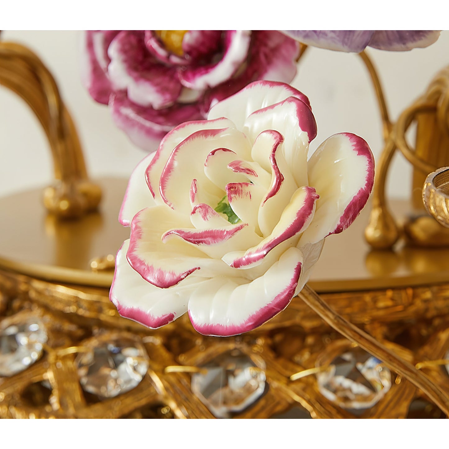 Tole Ceramic Flower Wall Lamp - Hand-Crafted Ceramic Floral Brass Sconce | 2-Light European Wall Light