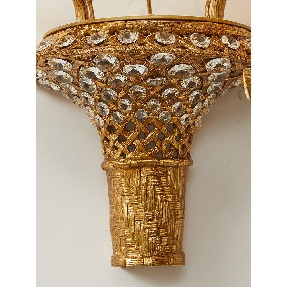 Tole Ceramic Flower Wall Lamp - Hand-Crafted Ceramic Floral Brass Sconce | 2-Light European Wall Light