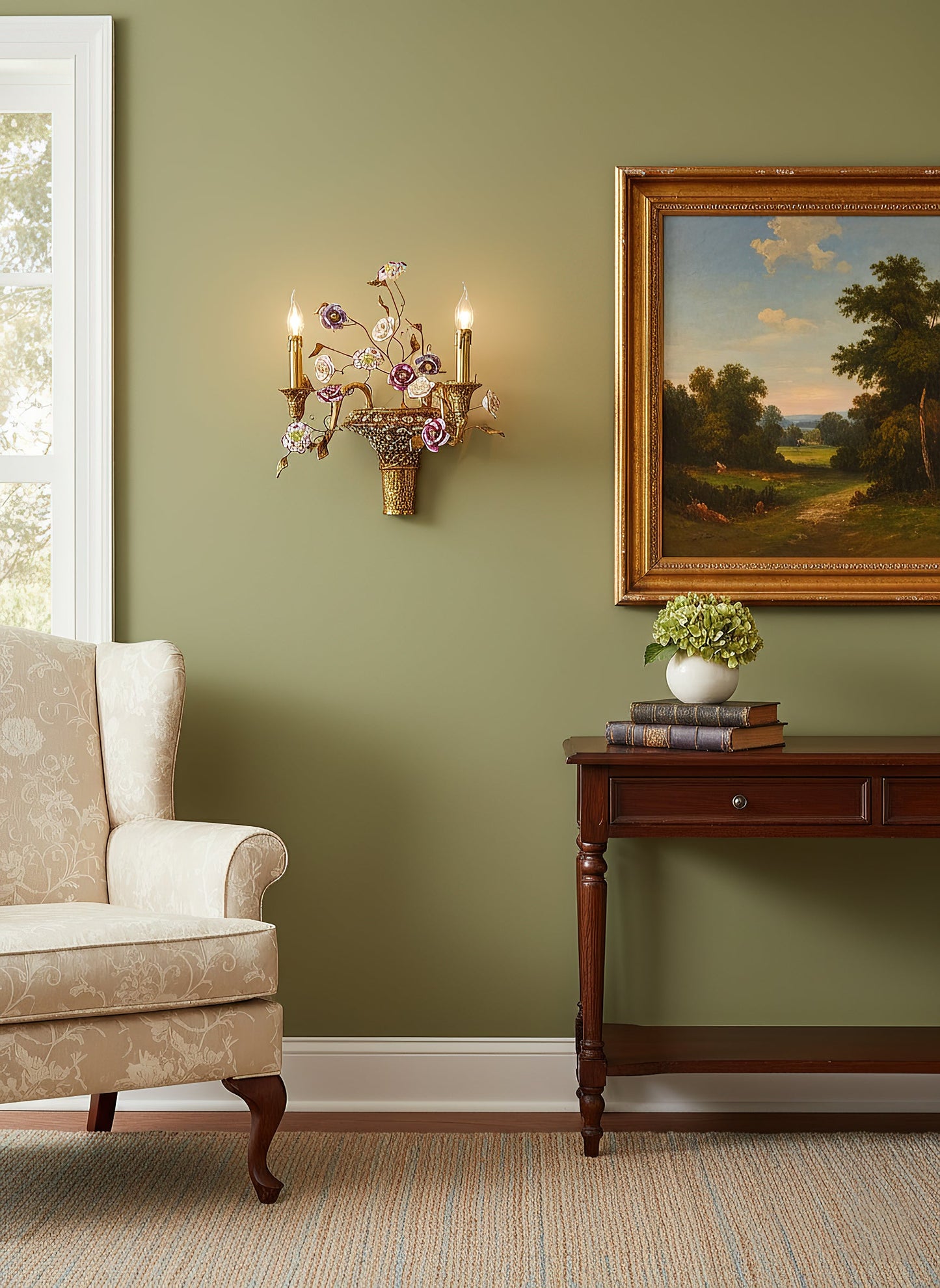 Tole Ceramic Flower Wall Lamp - Hand-Crafted Ceramic Floral Brass Sconce | 2-Light European Wall Light