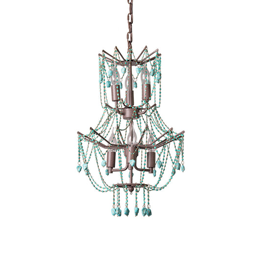Toluca Turquoise Chandelier - Rust Iron & Turquoise Bead Light | Rustic Boho Southwestern Candelabra Pendant