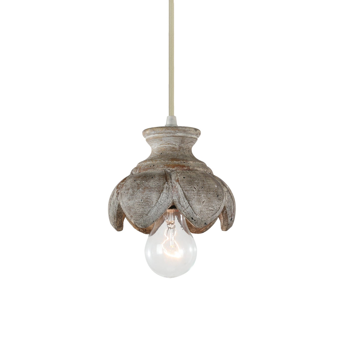 Tomiya Wood Swag Lights - Plug-In Carved Wood Pendant Light | Farmhouse Swag Hanging Lamp