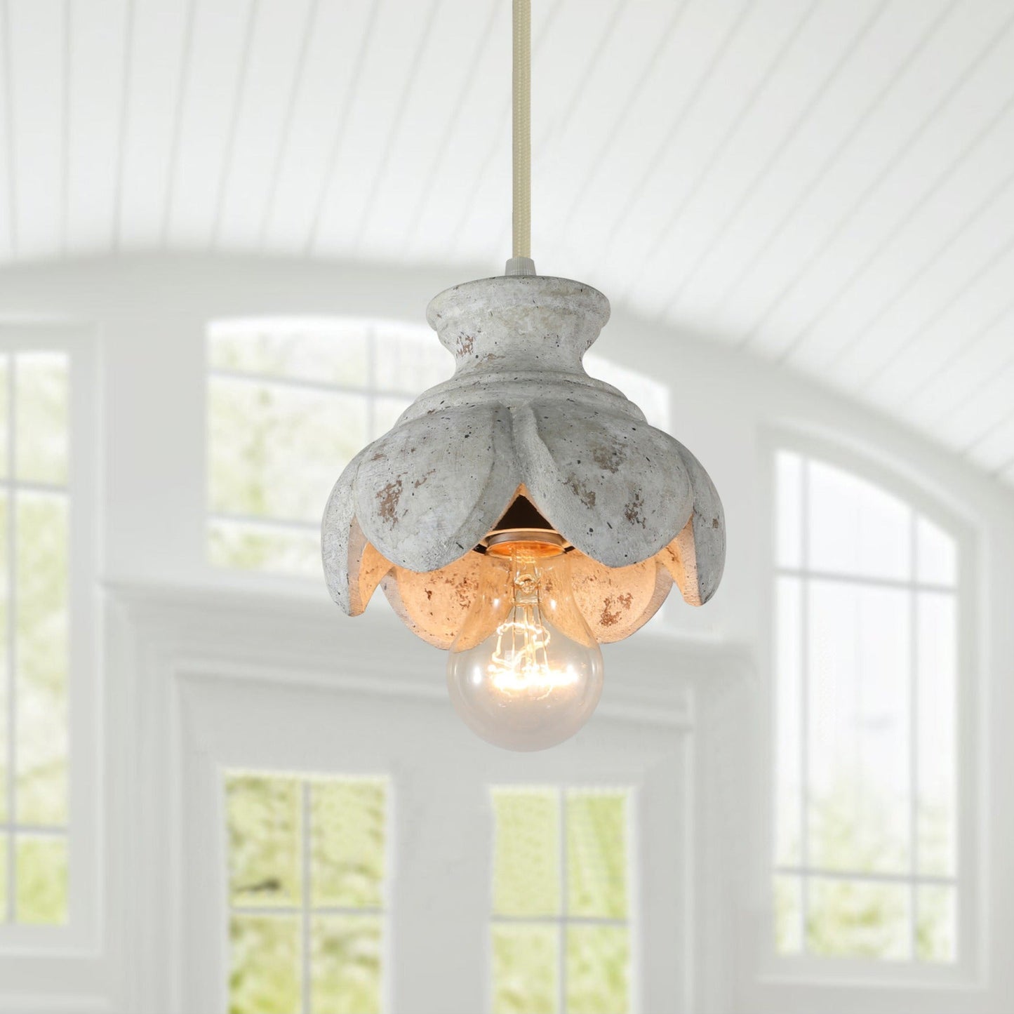 Tomiya Wood Swag Lights - Plug-In Carved Wood Pendant Light | Farmhouse Swag Hanging Lamp