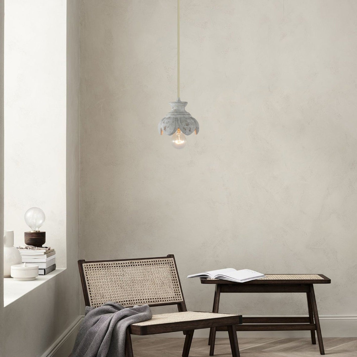 Tomiya Wood Swag Lights - Plug-In Carved Wood Pendant Light | Farmhouse Swag Hanging Lamp