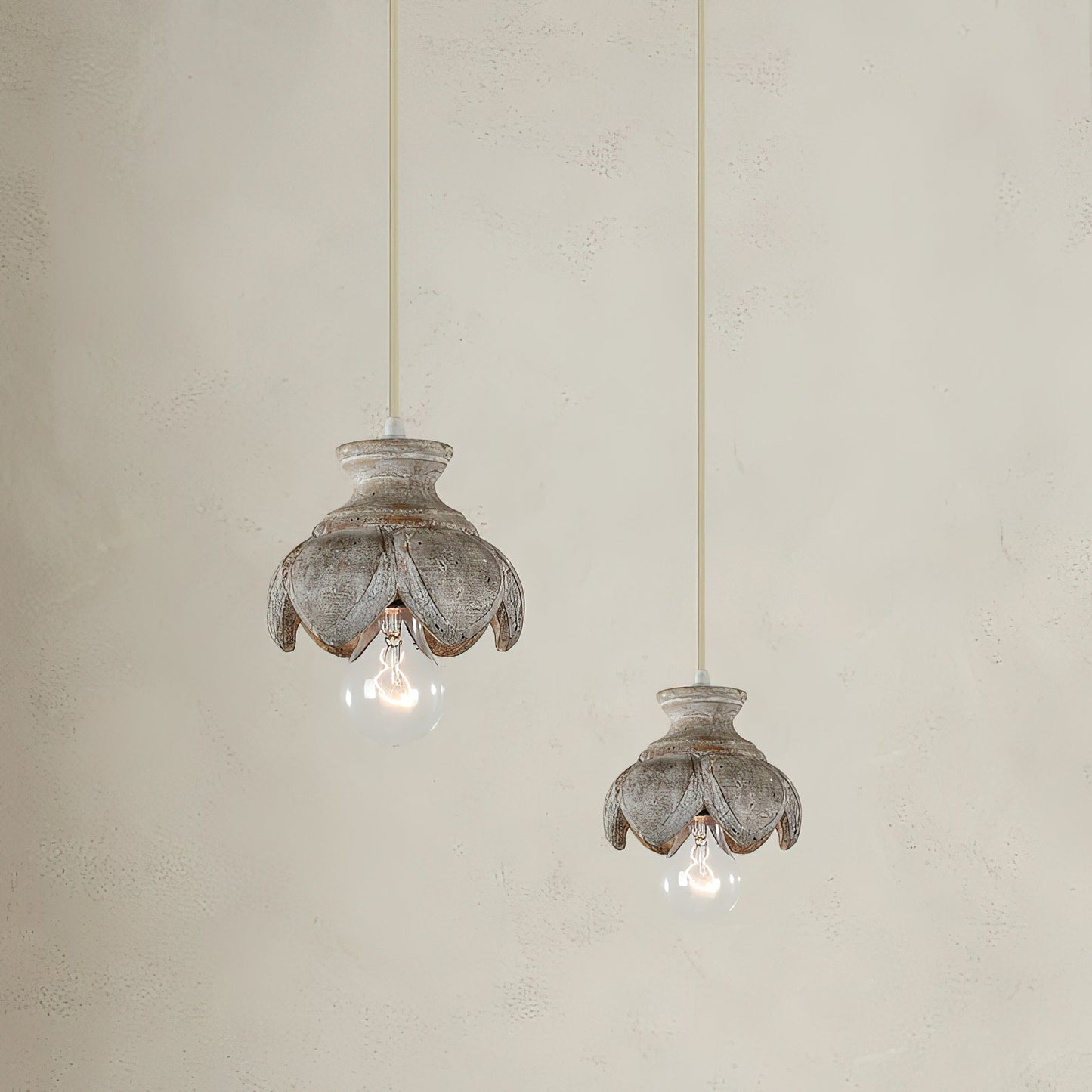Tomiya Wood Swag Lights - Plug-In Carved Wood Pendant Light | Farmhouse Swag Hanging Lamp
