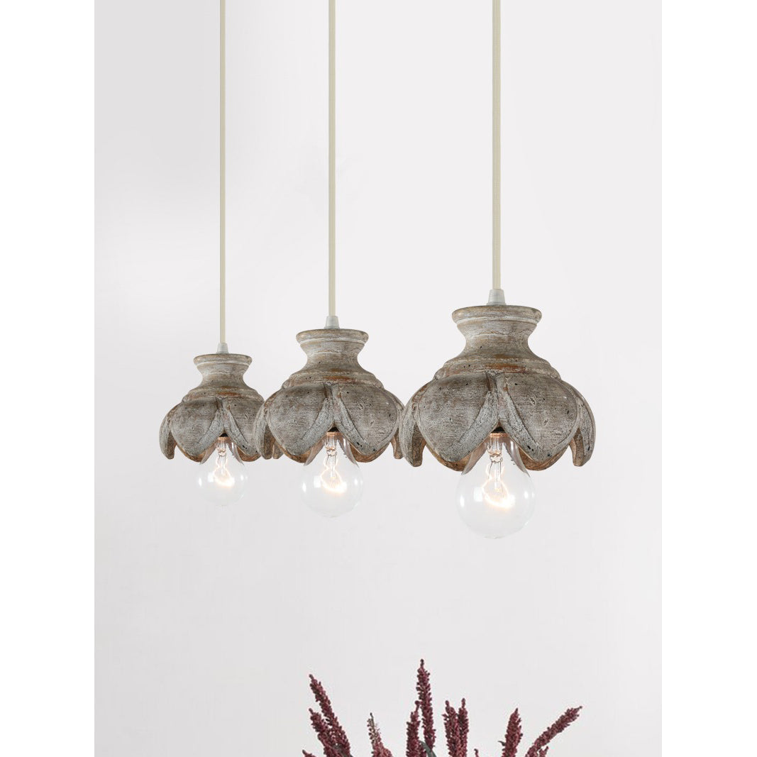 Tomiya Wood Swag Lights - Plug-In Carved Wood Pendant Light | Farmhouse Swag Hanging Lamp