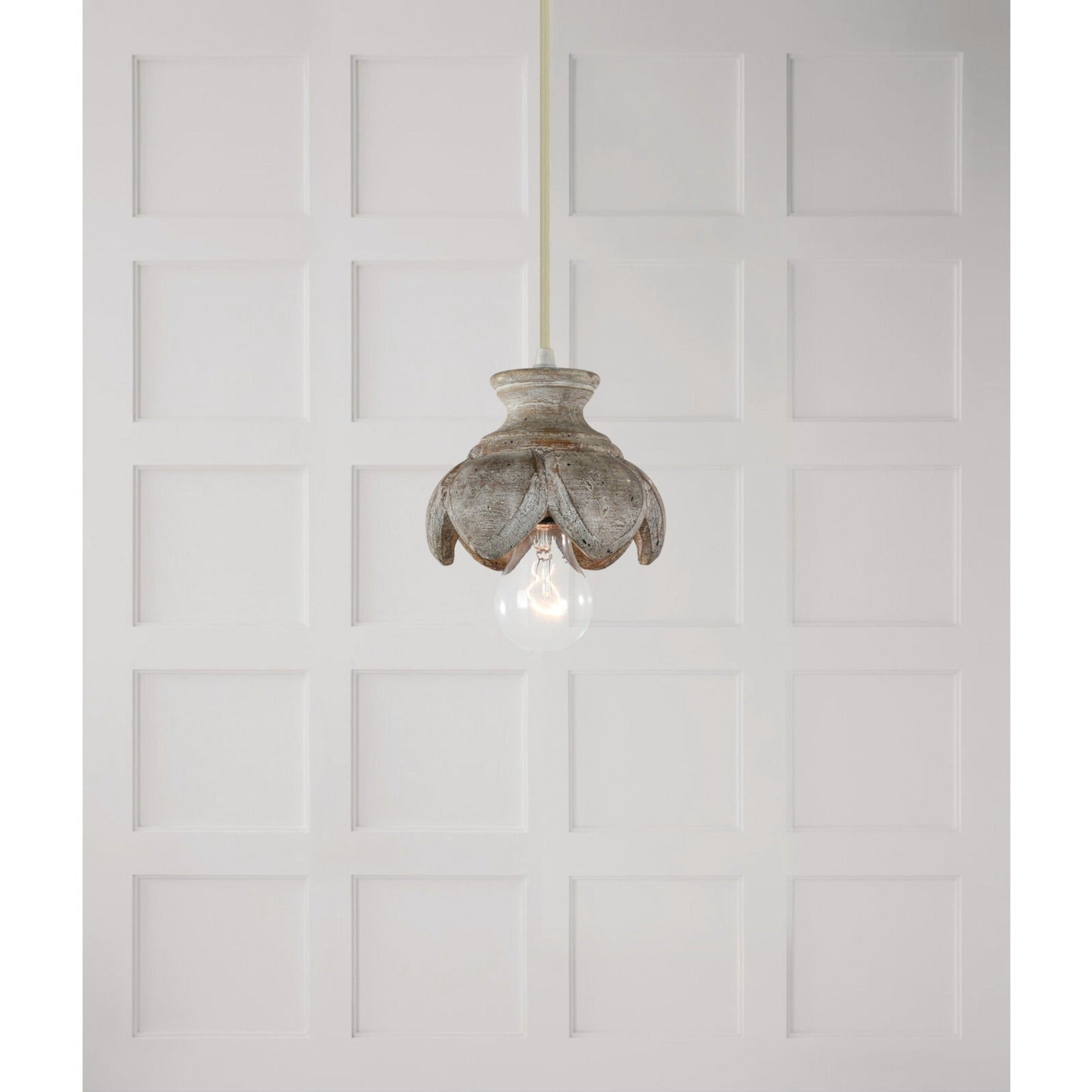 Tomiya Wood Swag Lights - Plug-In Carved Wood Pendant Light | Farmhouse Swag Hanging Lamp