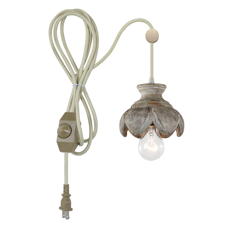Tomiya Wood Swag Lights - Plug-In Carved Wood Pendant Light | Farmhouse Swag Hanging Lamp