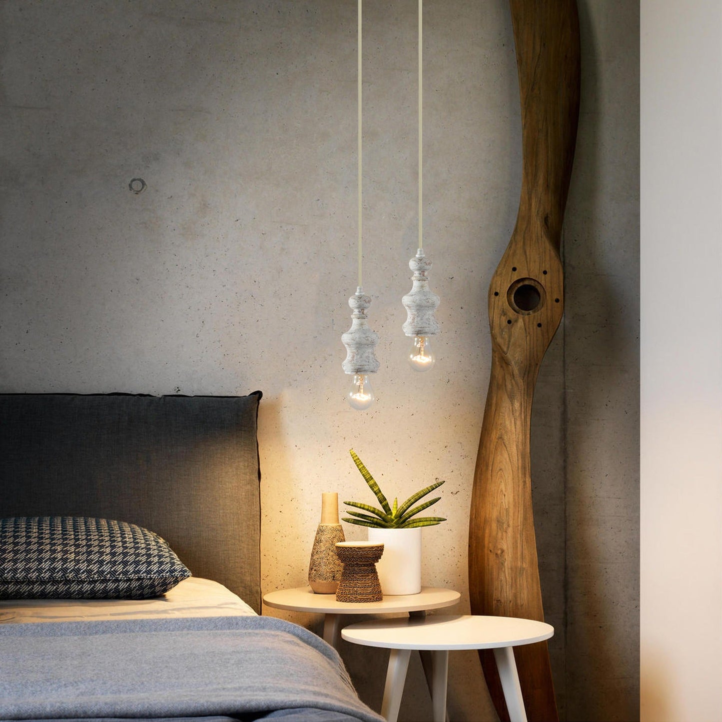 Tomiya Wood Swag Lights - Plug-In Carved Wood Pendant Light | Farmhouse Swag Hanging Lamp