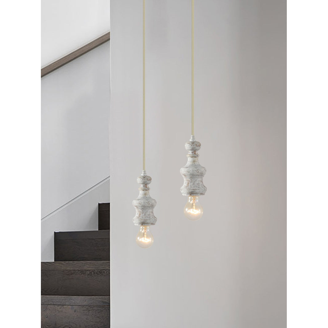 Tomiya Wood Swag Lights - Plug-In Carved Wood Pendant Light | Farmhouse Swag Hanging Lamp