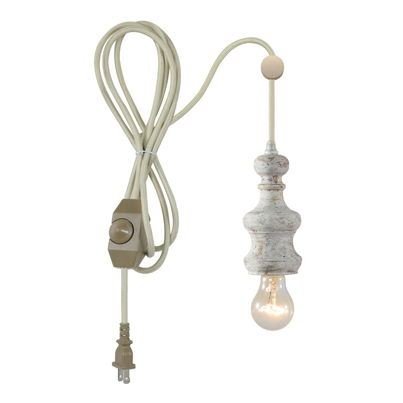 Tomiya Wood Swag Lights - Plug-In Carved Wood Pendant Light | Farmhouse Swag Hanging Lamp