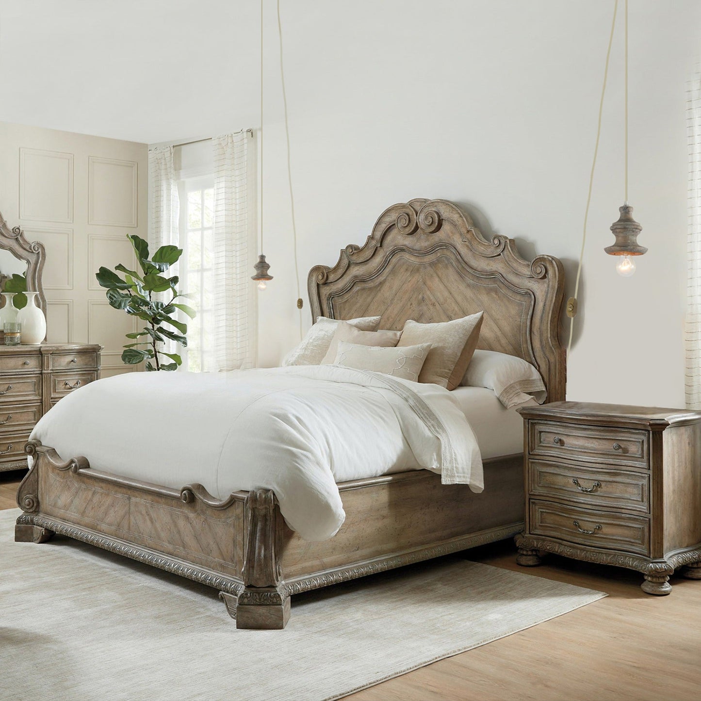 Tomiya Wood Swag Lights - Plug-In Carved Wood Pendant Light | Farmhouse Swag Hanging Lamp