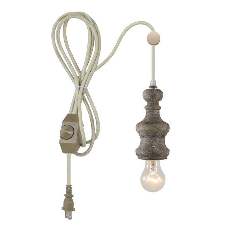 Tomiya Wood Swag Lights - Plug-In Carved Wood Pendant Light | Farmhouse Swag Hanging Lamp