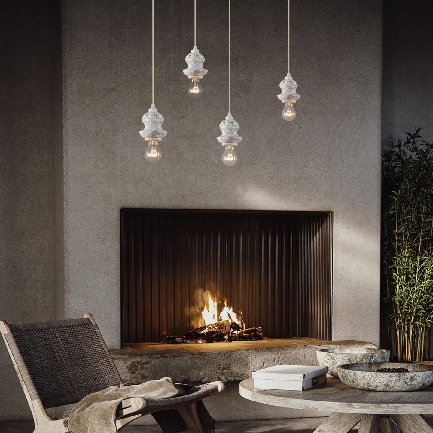 Tomiya Wood Swag Lights - Plug-In Carved Wood Pendant Light | Farmhouse Swag Hanging Lamp