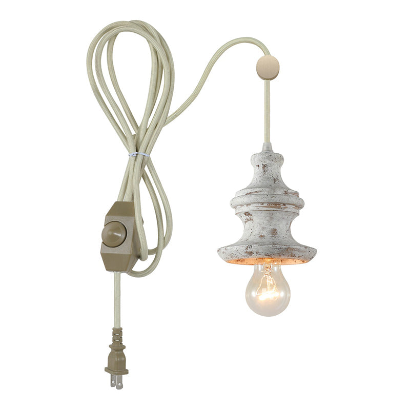 Tomiya Wood Swag Lights - Plug-In Carved Wood Pendant Light | Farmhouse Swag Hanging Lamp