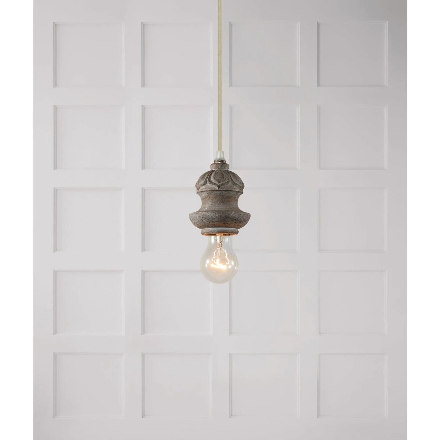 Tomiya Wood Swag Lights - Plug-In Carved Wood Pendant Light | Farmhouse Swag Hanging Lamp