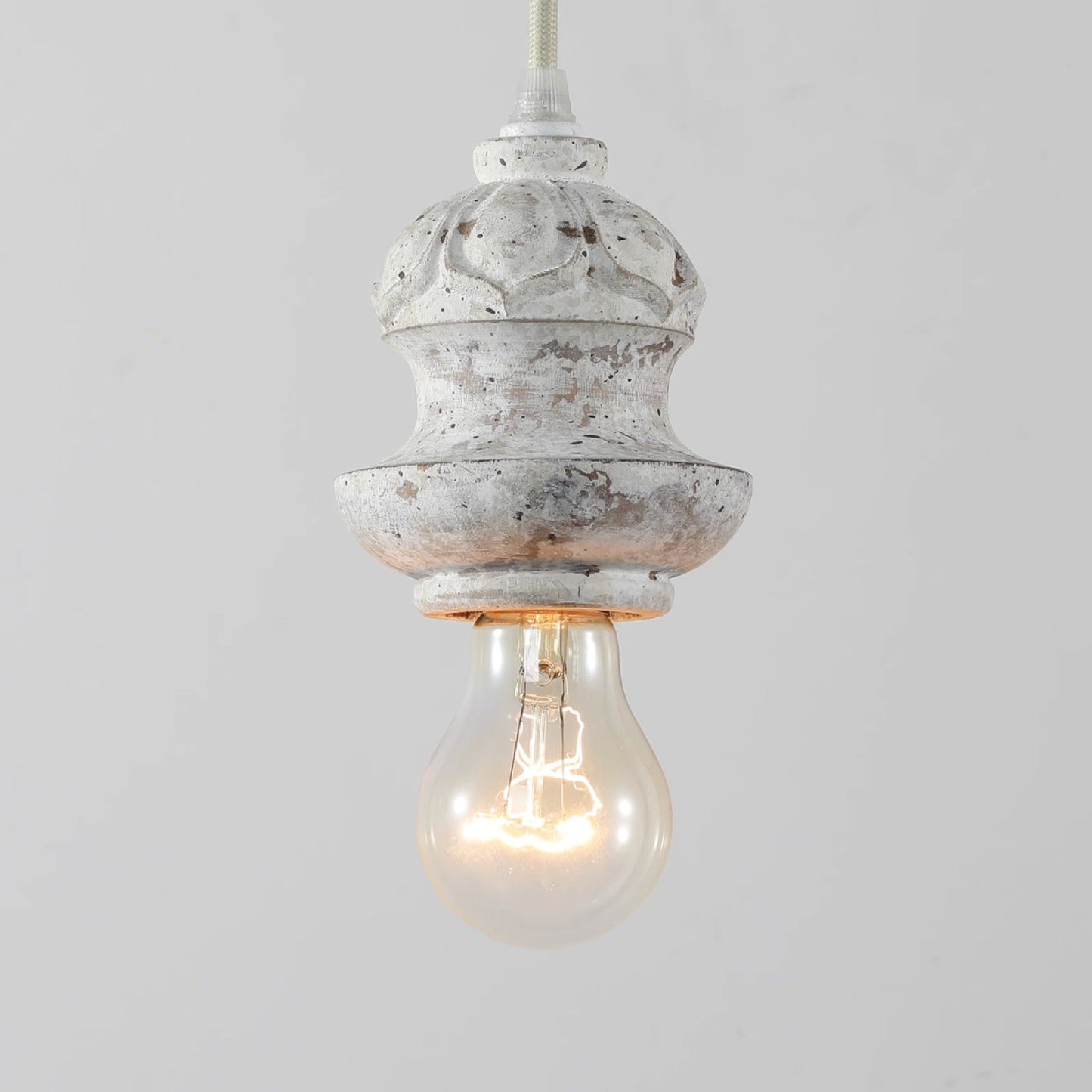 Tomiya Wood Swag Lights - Plug-In Carved Wood Pendant Light | Farmhouse Swag Hanging Lamp