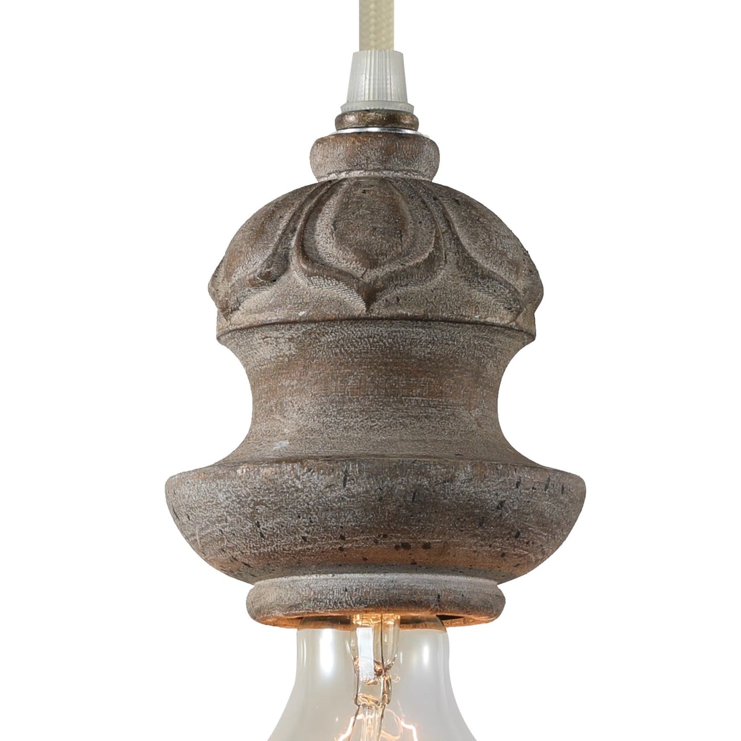 Tomiya Wood Swag Lights - Plug-In Carved Wood Pendant Light | Farmhouse Swag Hanging Lamp