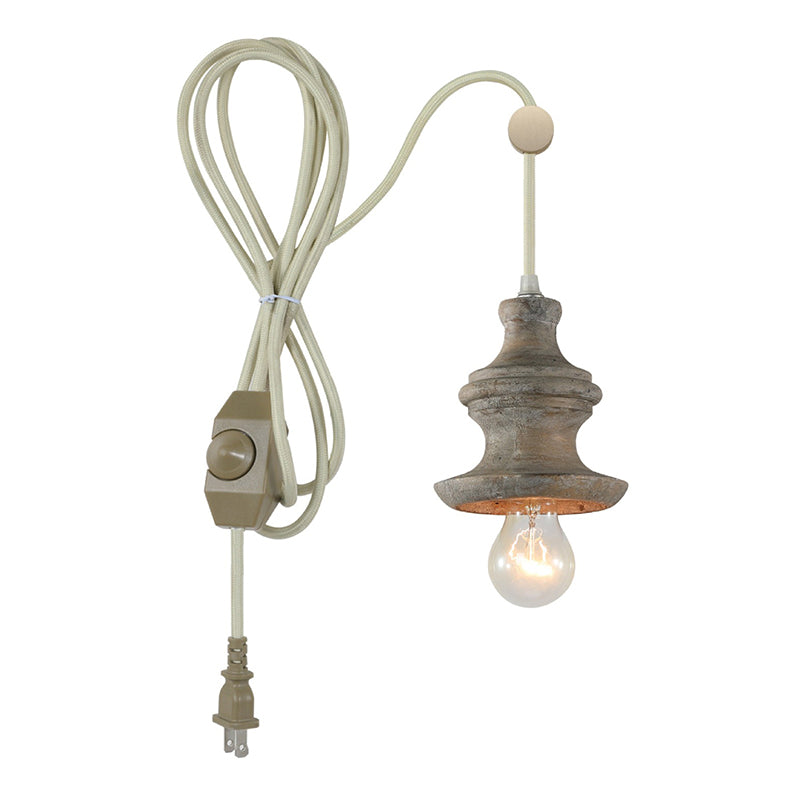 Tomiya Wood Swag Lights - Plug-In Carved Wood Pendant Light | Farmhouse Swag Hanging Lamp