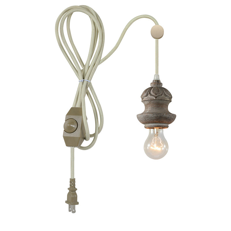 Tomiya Wood Swag Lights - Plug-In Carved Wood Pendant Light | Farmhouse Swag Hanging Lamp