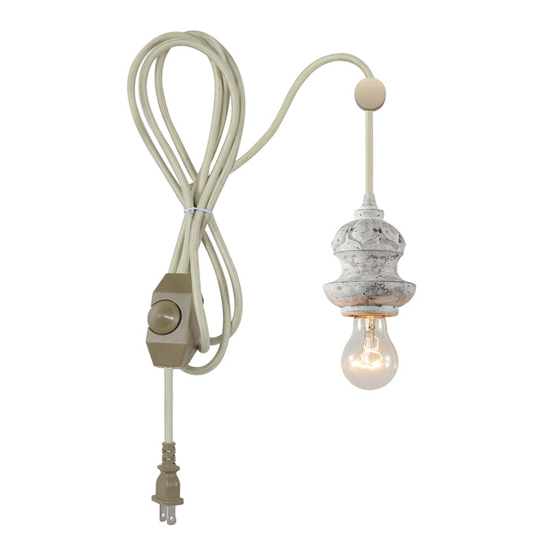 Tomiya Wood Swag Lights - Plug-In Carved Wood Pendant Light | Farmhouse Swag Hanging Lamp