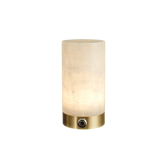 Totem Alabaster Table Lamp (Built-in Battery) - Rechargeable Spanish Stone Accent Light | Cordless Brass Mini Desk Lamp