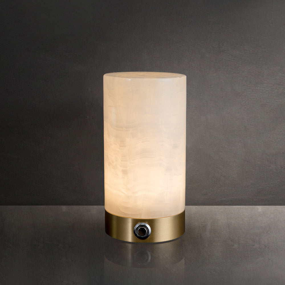 Totem Alabaster Table Lamp (Built-in Battery) - Rechargeable Spanish Stone Accent Light | Cordless Brass Mini Desk Lamp
