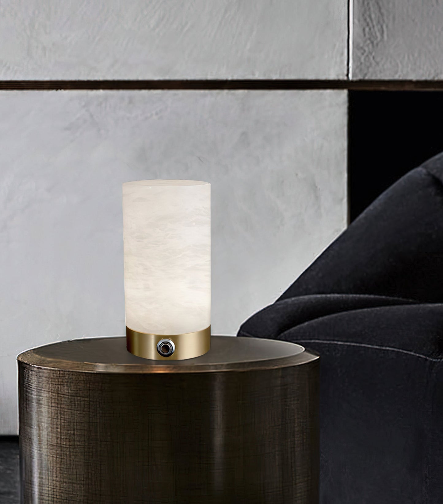 Totem Alabaster Table Lamp (Built-in Battery) - Rechargeable Spanish Stone Accent Light | Cordless Brass Mini Desk Lamp