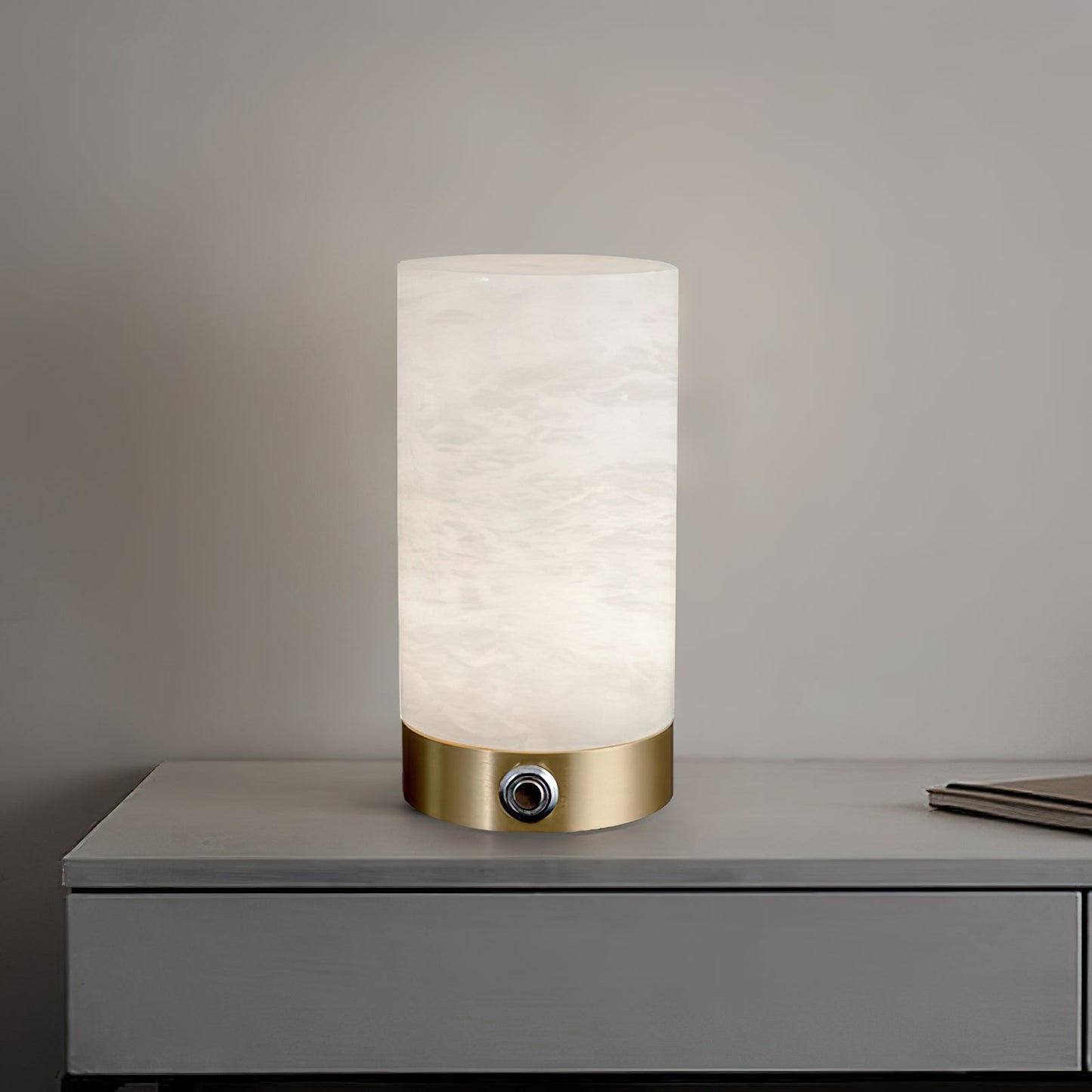 Totem Alabaster Table Lamp (Built-in Battery) - Rechargeable Spanish Stone Accent Light | Cordless Brass Mini Desk Lamp