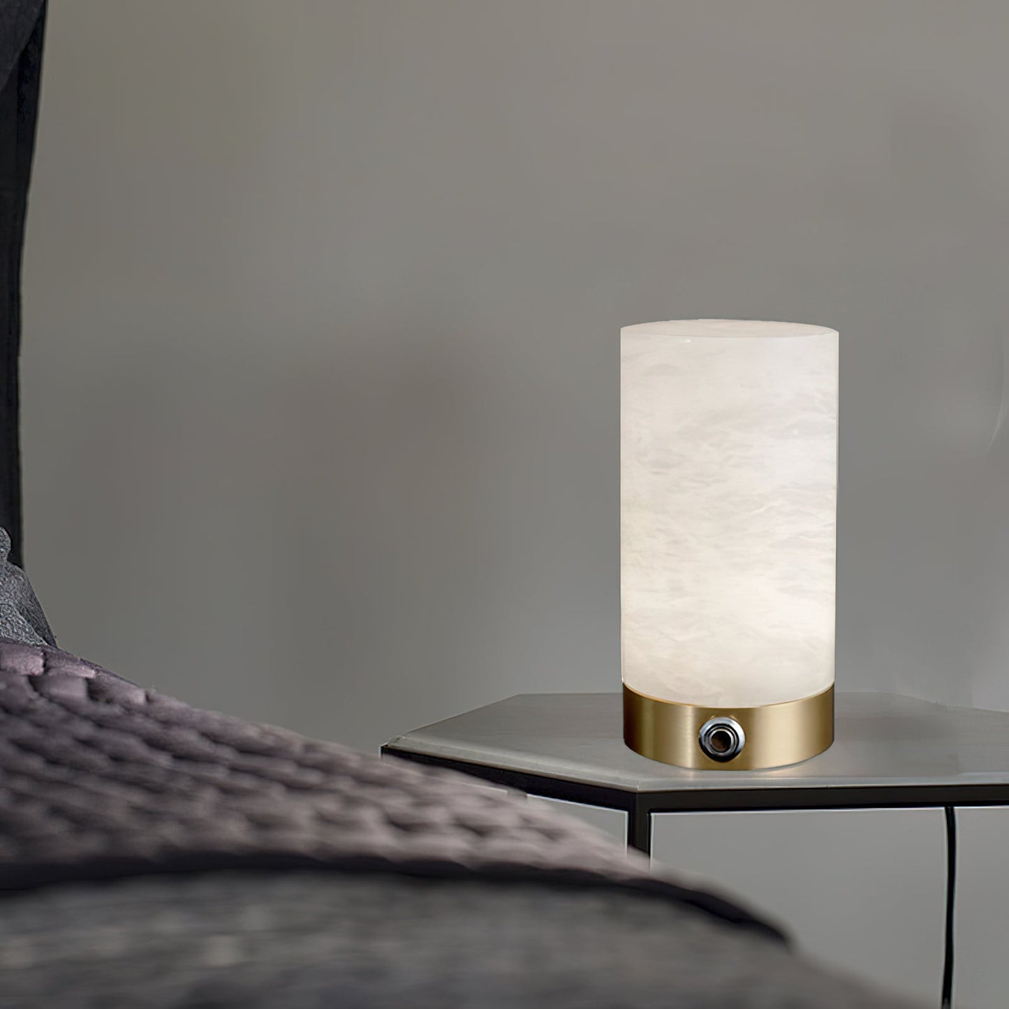 Totem Alabaster Table Lamp (Built-in Battery) - Rechargeable Spanish Stone Accent Light | Cordless Brass Mini Desk Lamp