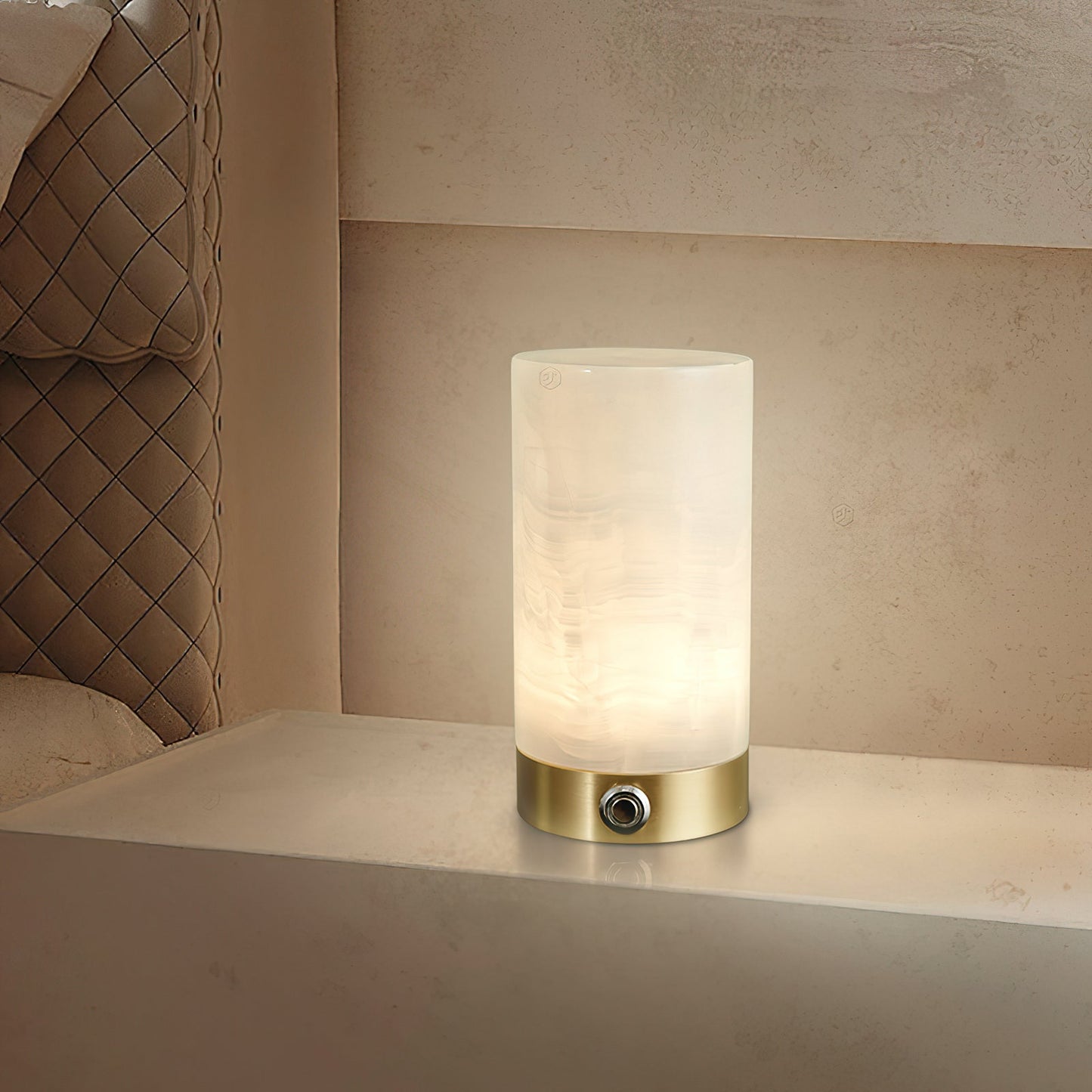 Totem Alabaster Table Lamp (Built-in Battery) - Rechargeable Spanish Stone Accent Light | Cordless Brass Mini Desk Lamp