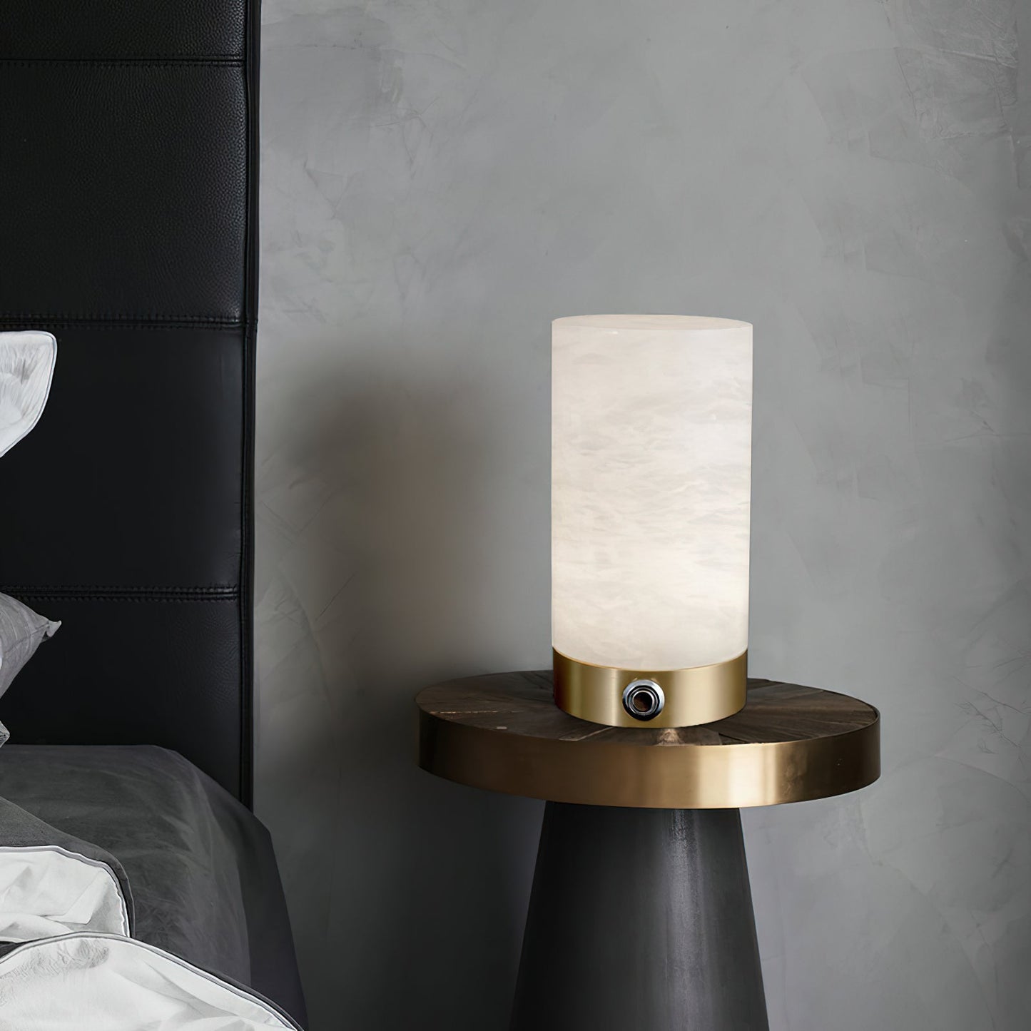 Totem Alabaster Table Lamp (Built-in Battery) - Rechargeable Spanish Stone Accent Light | Cordless Brass Mini Desk Lamp