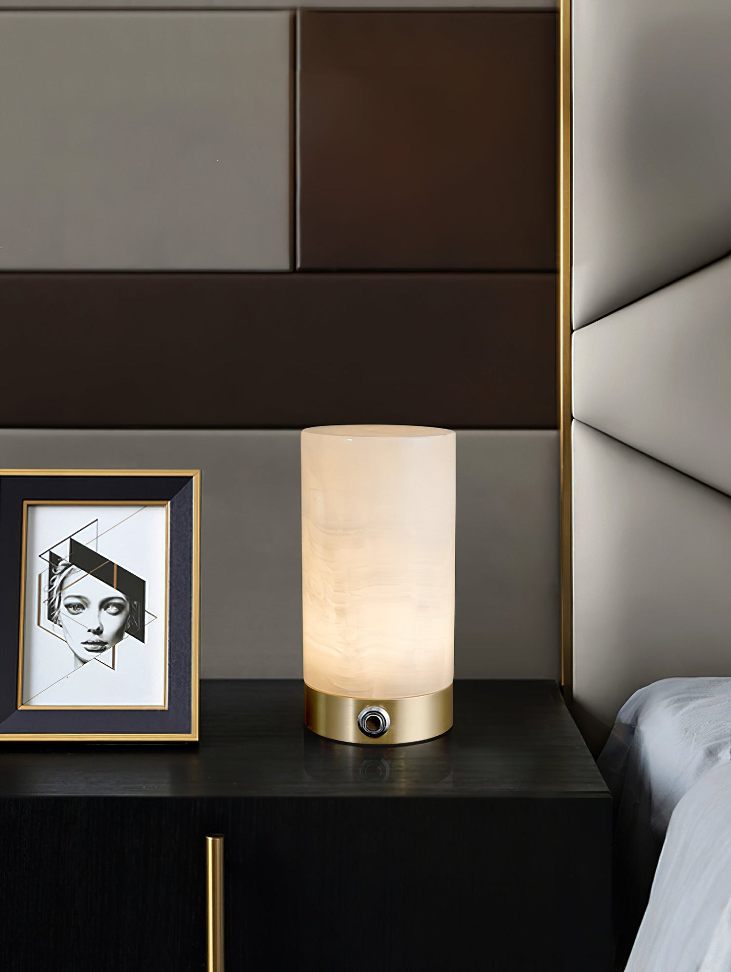 Totem Alabaster Table Lamp (Built-in Battery) - Rechargeable Spanish Stone Accent Light | Cordless Brass Mini Desk Lamp