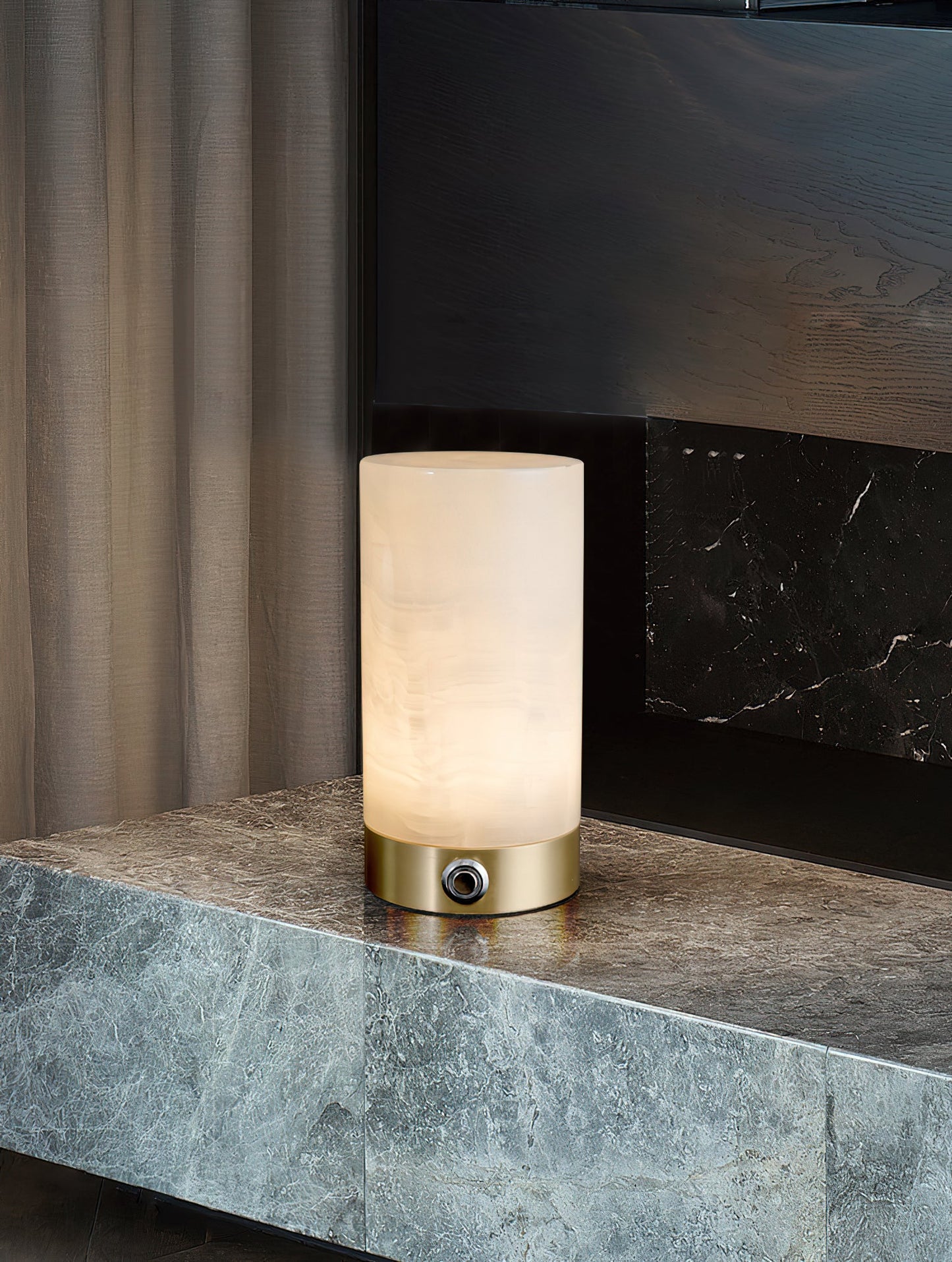 Totem Alabaster Table Lamp (Built-in Battery) - Rechargeable Spanish Stone Accent Light | Cordless Brass Mini Desk Lamp