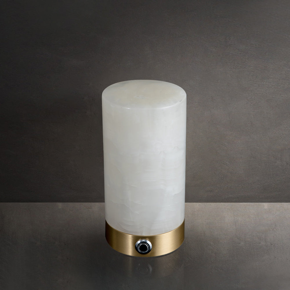 Totem Alabaster Table Lamp (Built-in Battery) - Rechargeable Spanish Stone Accent Light | Cordless Brass Mini Desk Lamp