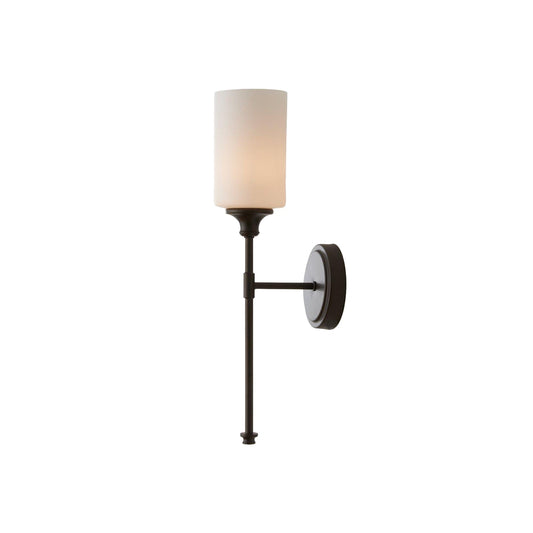Tracie Wall Lamp - Transitional Glass Cylinder Wall Sconce | Damp-Rated Brass Vanity Light