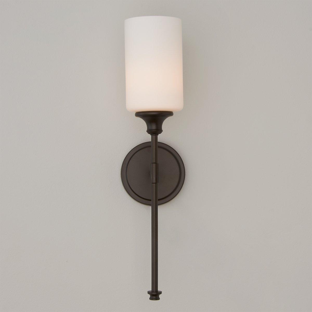 Tracie Wall Lamp - Transitional Glass Cylinder Wall Sconce | Damp-Rated Brass Vanity Light