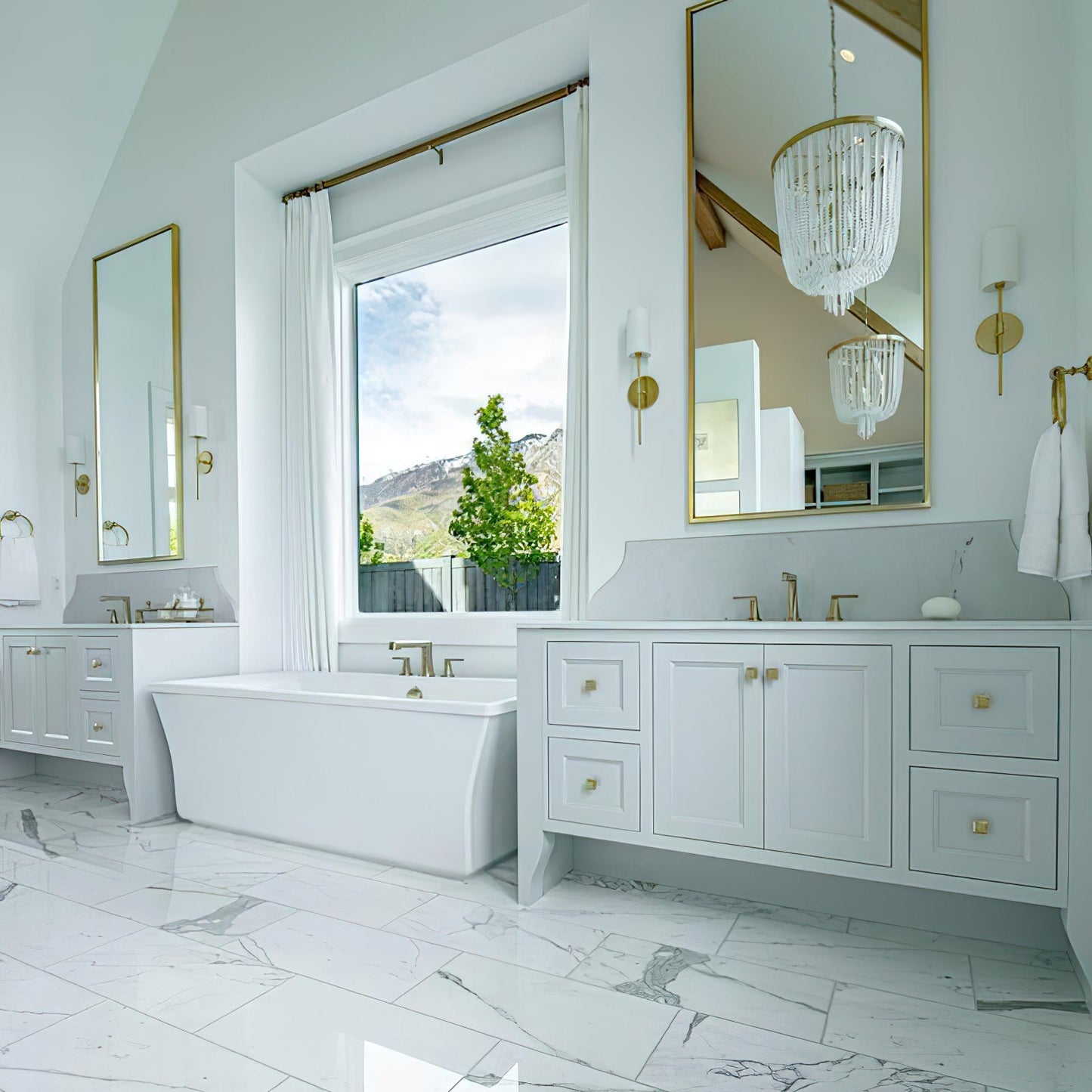 Tracie Wall Lamp - Transitional Glass Cylinder Wall Sconce | Damp-Rated Brass Vanity Light
