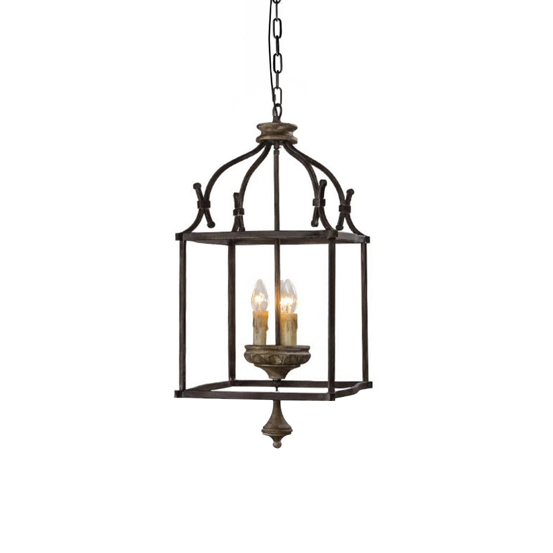 Traditional Birdcage Chandelier - Hand-Carved Wood & Iron Pendant Light | Vintage Rustic Candelabra Hanging Lamp