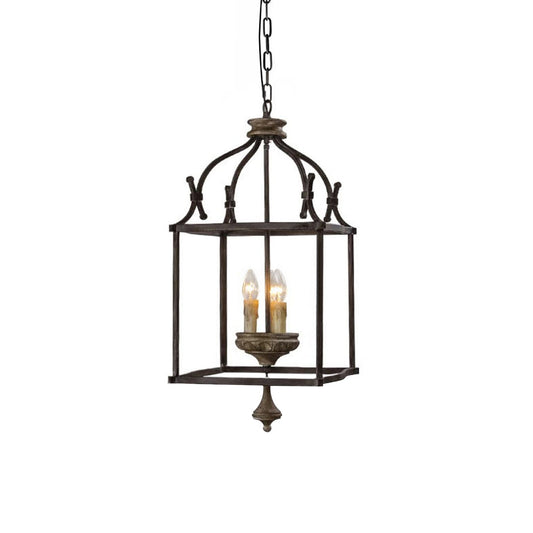 Traditional Birdcage Chandelier - Hand-Carved Wood & Iron Pendant Light | Vintage Rustic Candelabra Hanging Lamp
