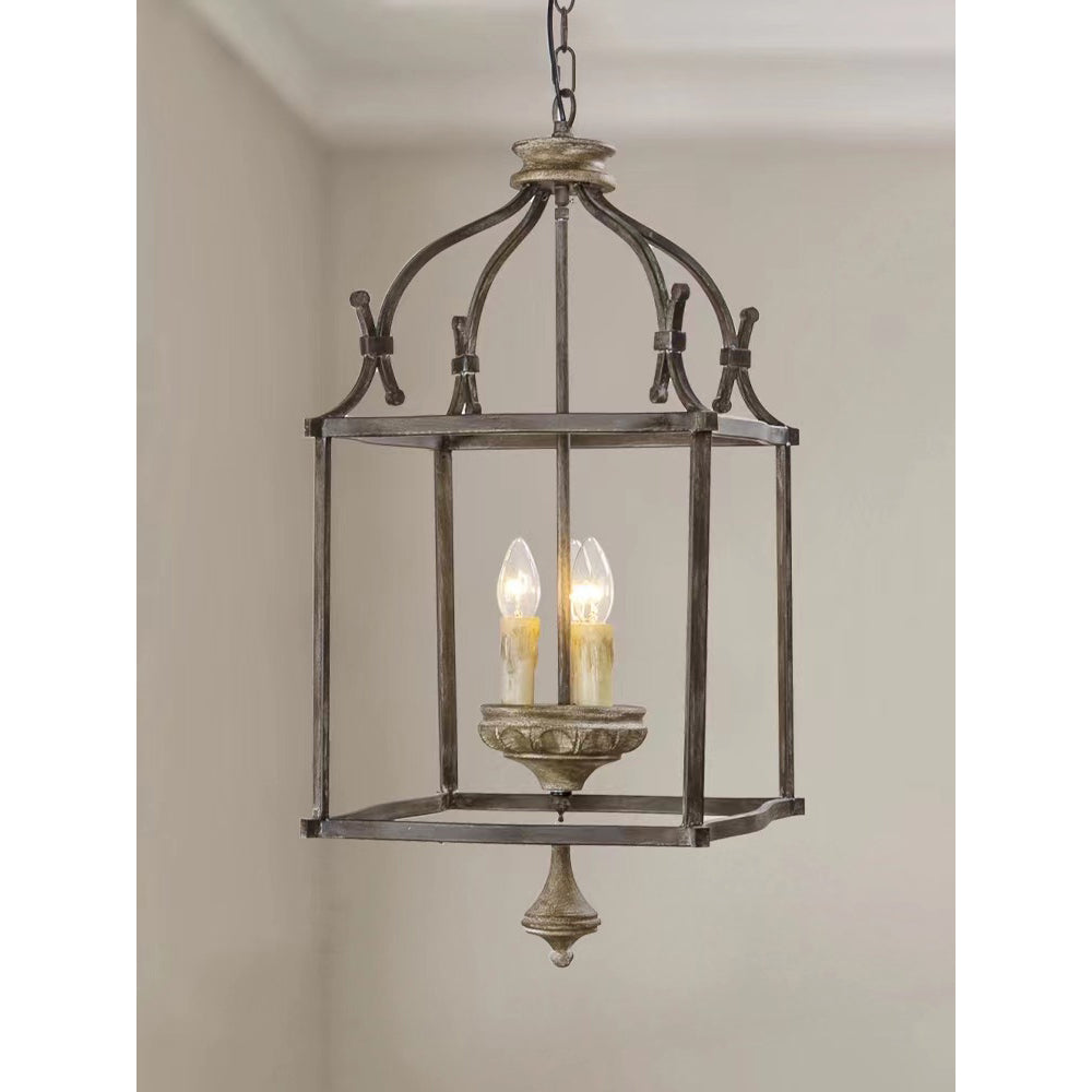 Traditional Birdcage Chandelier - Hand-Carved Wood & Iron Pendant Light | Vintage Rustic Candelabra Hanging Lamp