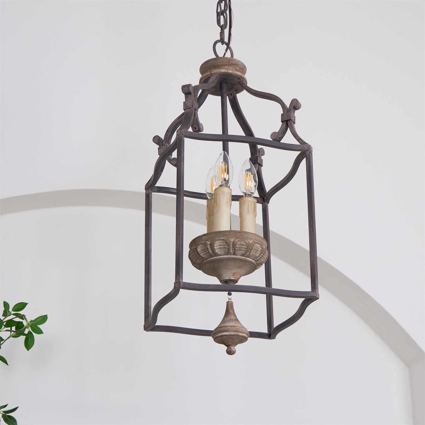 Traditional Birdcage Chandelier - Hand-Carved Wood & Iron Pendant Light | Vintage Rustic Candelabra Hanging Lamp