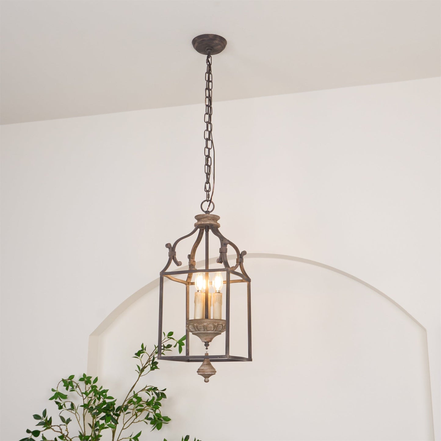 Traditional Birdcage Chandelier - Hand-Carved Wood & Iron Pendant Light | Vintage Rustic Candelabra Hanging Lamp