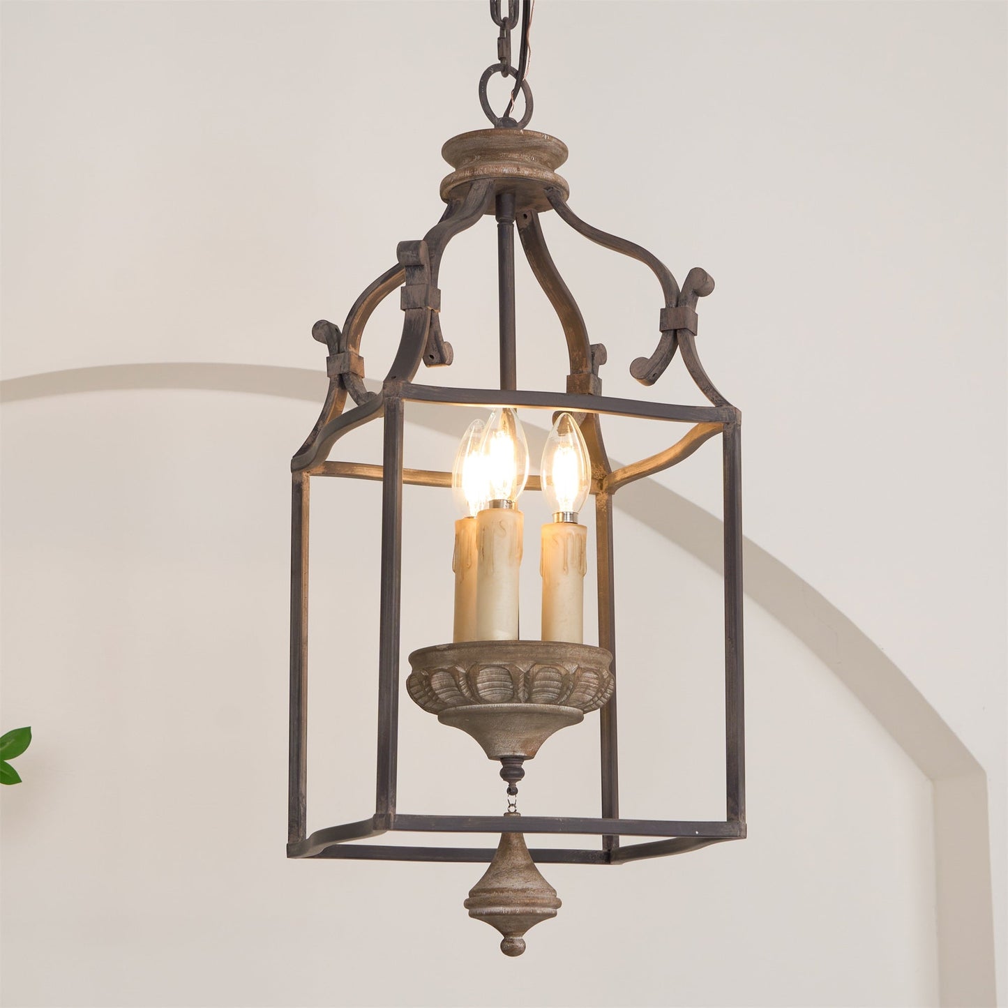 Traditional Birdcage Chandelier - Hand-Carved Wood & Iron Pendant Light | Vintage Rustic Candelabra Hanging Lamp