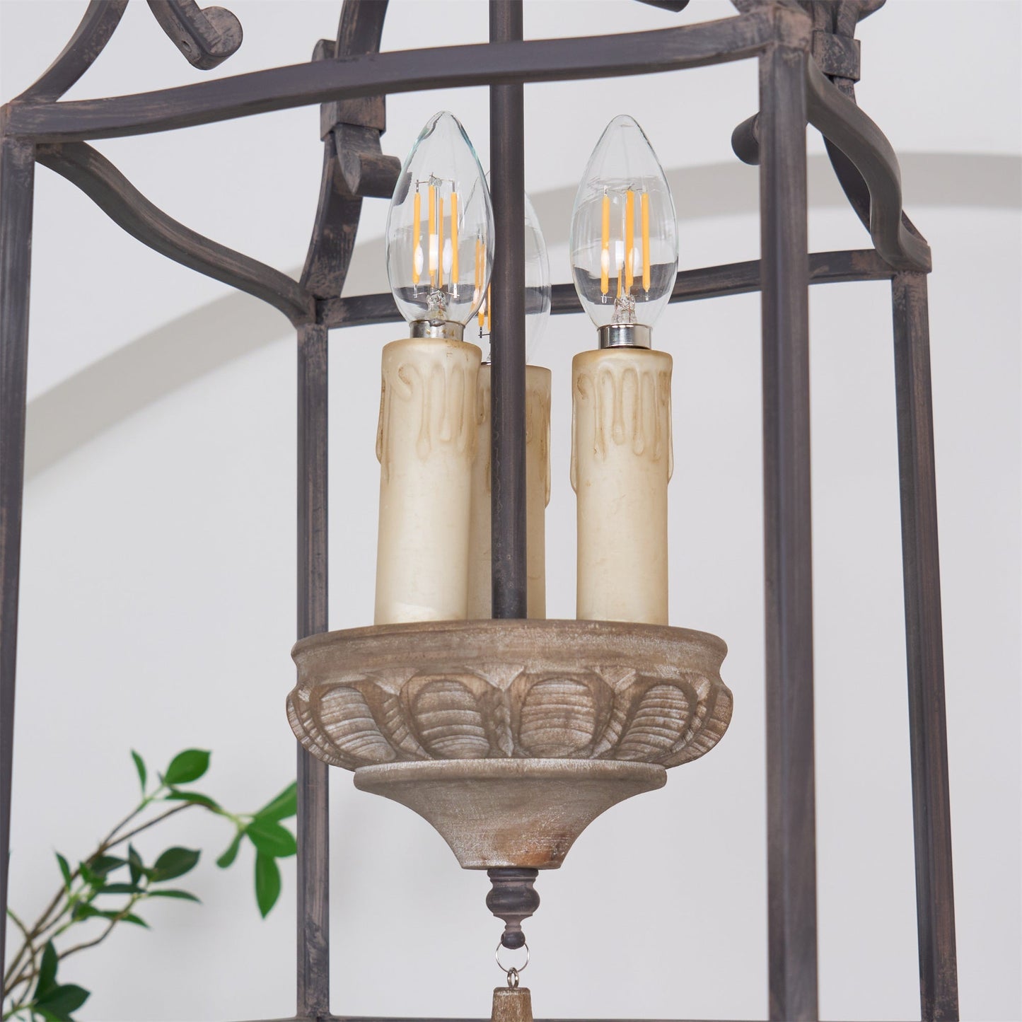 Traditional Birdcage Chandelier - Hand-Carved Wood & Iron Pendant Light | Vintage Rustic Candelabra Hanging Lamp