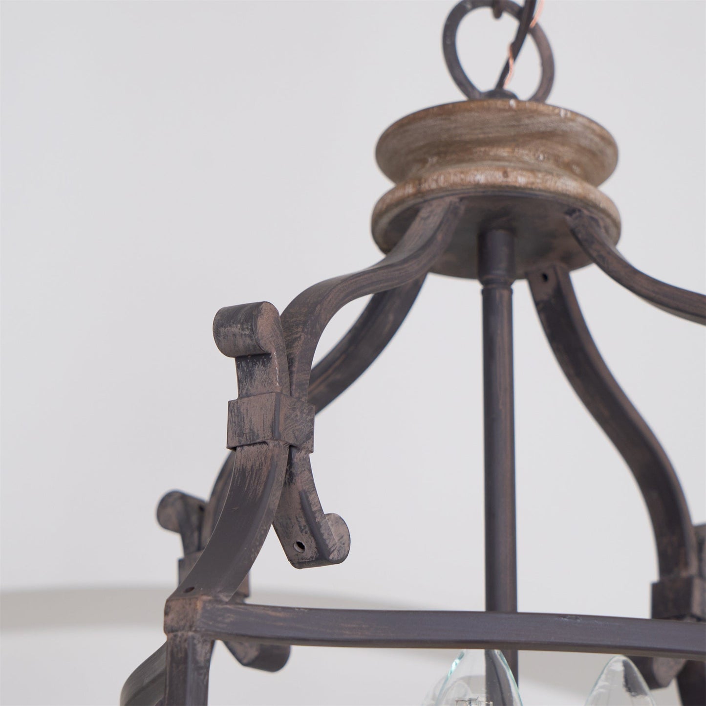 Traditional Birdcage Chandelier - Hand-Carved Wood & Iron Pendant Light | Vintage Rustic Candelabra Hanging Lamp