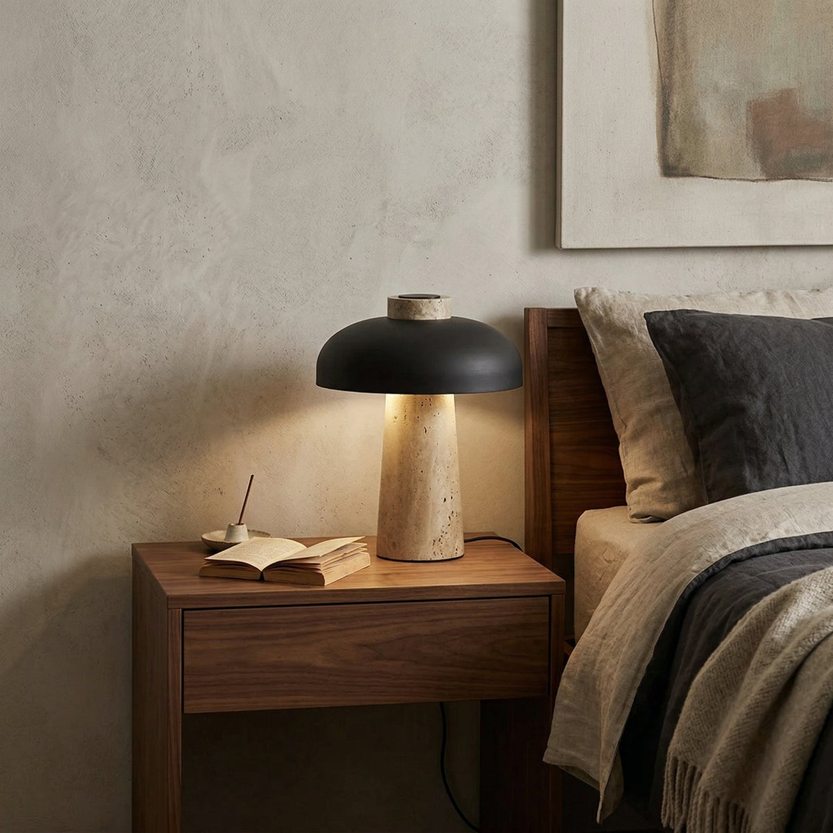 Carla Travertine Table Lamp – Raw Travertine Stone & Aluminum Accent Lamp