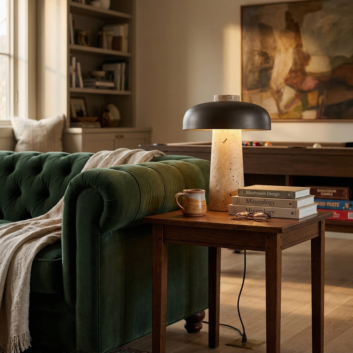 Carla Travertine Table Lamp – Raw Travertine Stone & Aluminum Accent Lamp