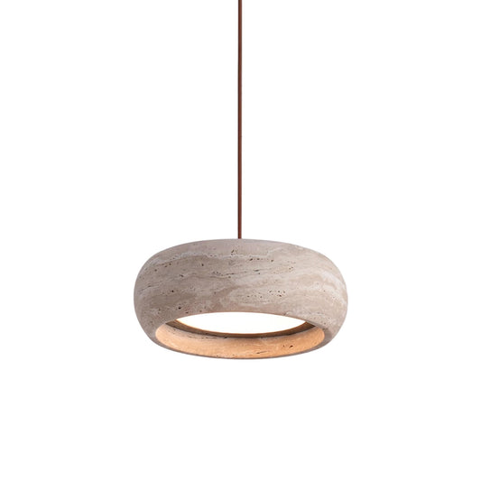 Travertine Drum Pendant Lamp - Natural Stone Disk Light | TRIAC Dimmable Integrated LED Island Pendant