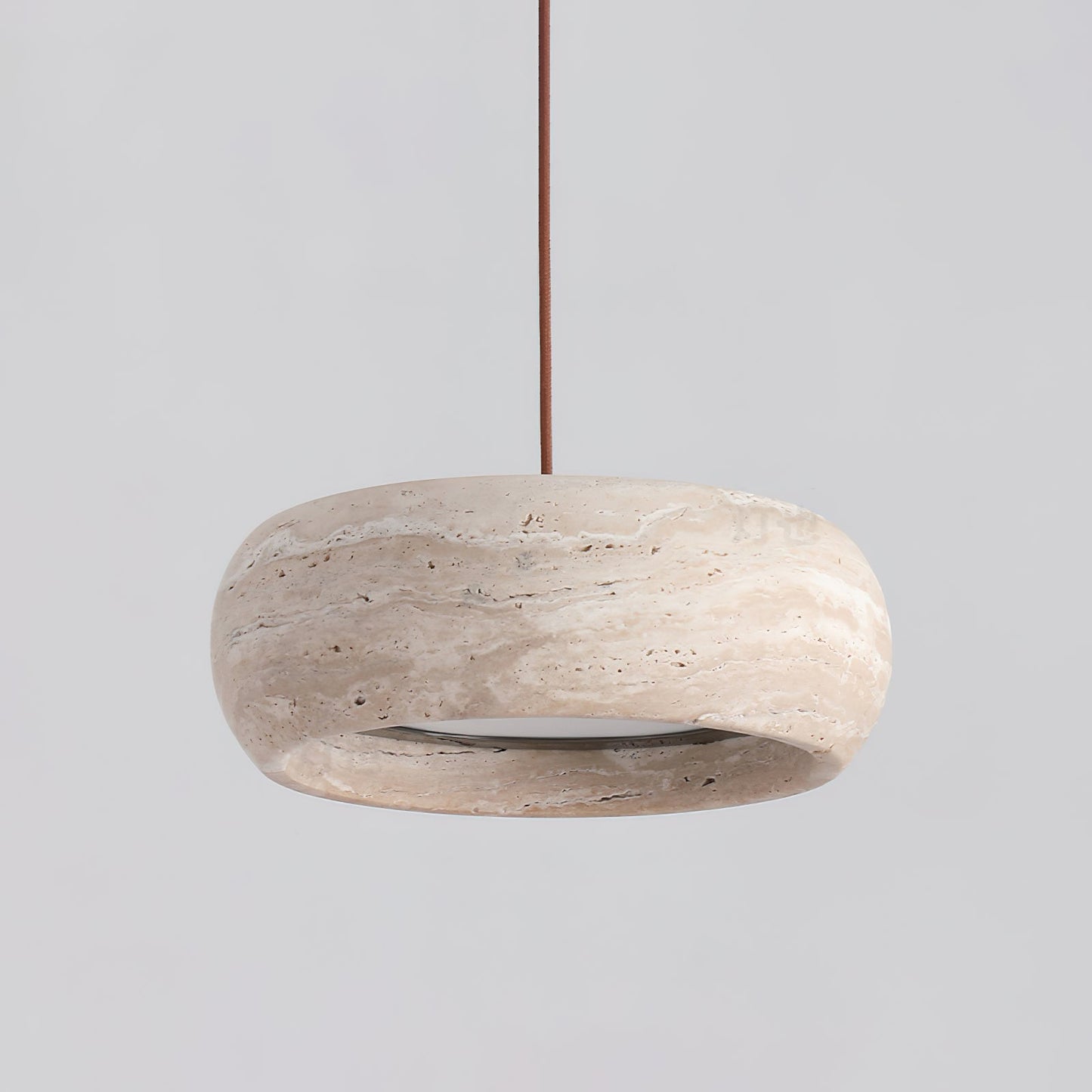 Travertine Drum Pendant Lamp - Natural Stone Disk Light | TRIAC Dimmable Integrated LED Island Pendant