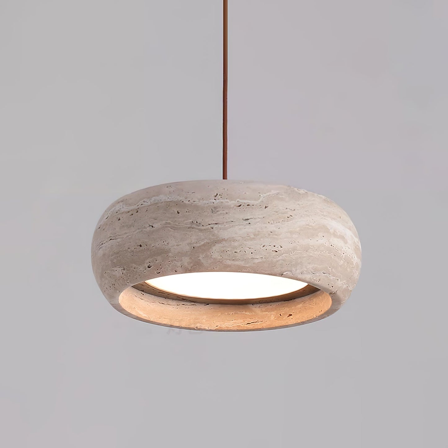 Travertine Drum Pendant Lamp - Natural Stone Disk Light | TRIAC Dimmable Integrated LED Island Pendant